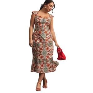 Anthropologie The Cecily Floral Midi Dress | Boho Cottagecore Cap Sleeve Size XL